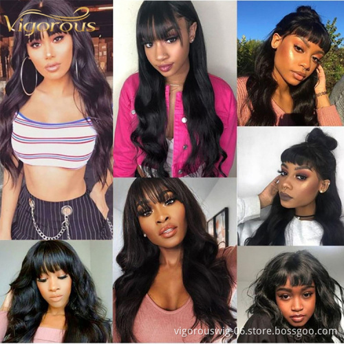 Vigorous deep wave natural extension curly cuticle aligned cheap supplier for women 100% human hair wigs with bangs